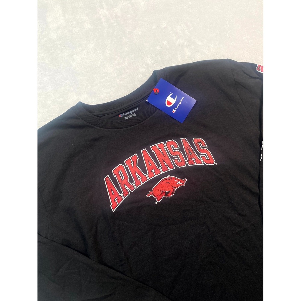 Champion Arkansas Razorbacks Football Team Shirt‎ Boys YXL Black Red Logo NWT